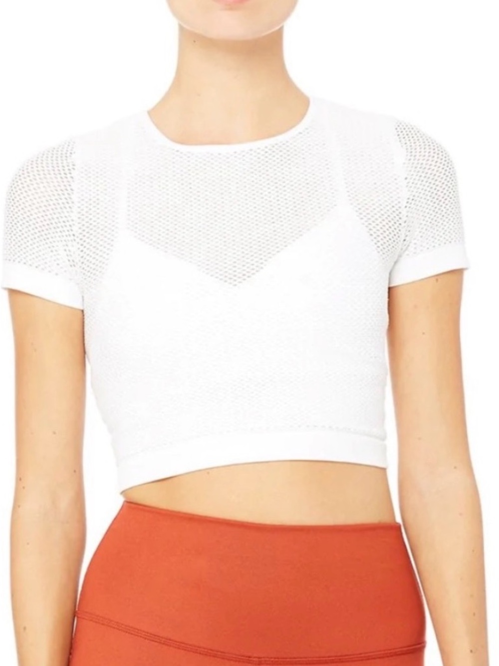 ALO Yoga White Laser Cut Seamless Short Sleeve Crop Top
